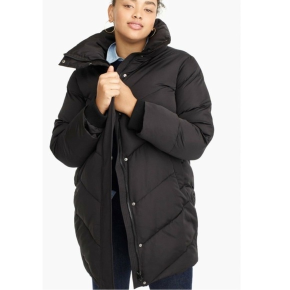 Universal Standard J Crew Black Chevron Puffer Jacket 2X Neutral Warm Classic - Picture 1 of 11